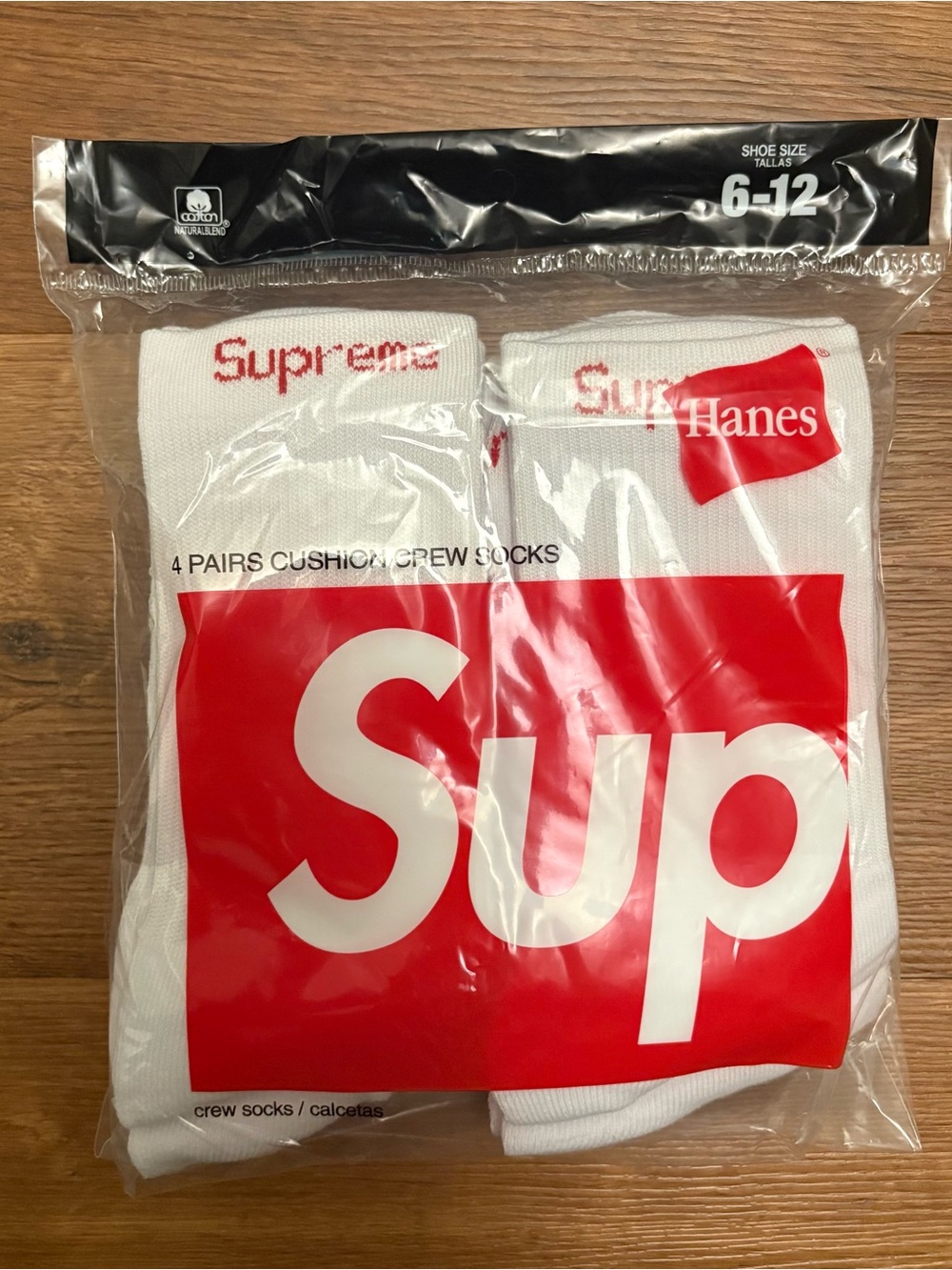 Supreme White Crew Socks with Red Logo - 4 Pack
